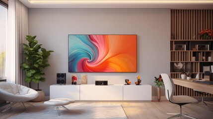 high tv on office wall
