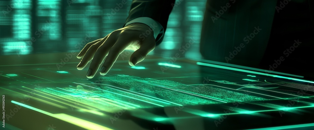Poster signing on a computer tablet. business data transformation ai bot data analytic marketing company st