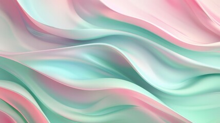Fototapeta premium Flowing pastel waves in pink and aqua create a soft, abstract design, perfect for a calming background.
