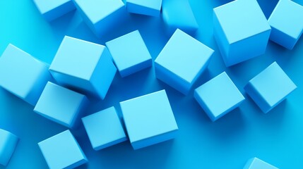 Obraz premium Glossy Cubes arranged precisely in blue, contemporary tech wallpaper. 3D rendering.