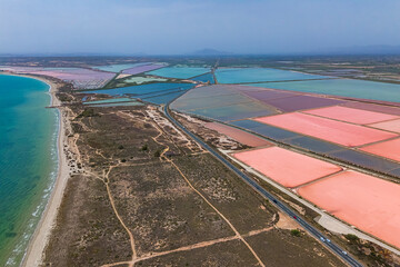 Aerial view of the Santa Pola salt flats, Alicante, Spain