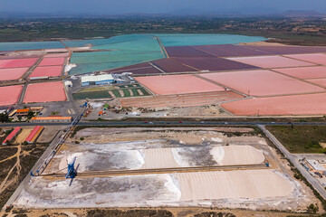 Aerial view of the Santa Pola salt flats, Alicante, Spain