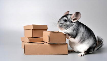 Fototapeta premium Chinchilla with Piles of Boxes