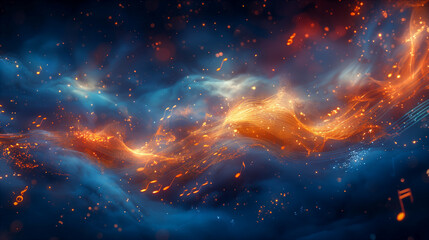 Fototapeta premium Vibrant Blue Background With Music Notes and Melodic Waves in Motion. Generative AI