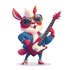 Cool Llama Rocker with Electric Guitar, Sunglasses, and Leather Jacket