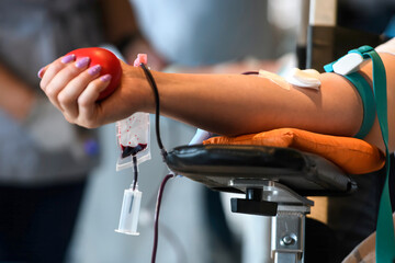 A container with donated blood during a blood drive in Kyiv, Ukraine