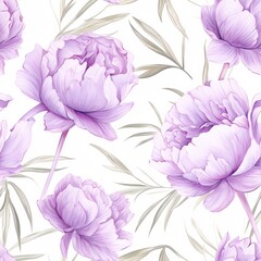 Watercolor illustration of peony pink flowers, seamless pattern