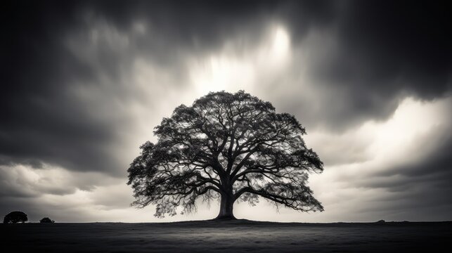 Fototapeta silhouette black and white photo oak tree