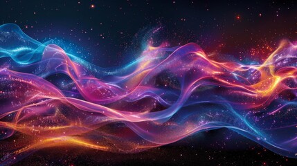 Obraz premium Abstract glowing waves with vibrant colors and particles.