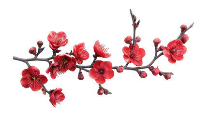 Naklejka premium Branch of red flowers with fruit plant isolated on transparent background cutout PNG