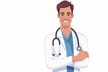 Fototapeta premium Smiling male doctor with stethoscope symbolizing healthcare medical care and patient trust.