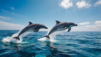 Fototapeta premium Zabawne delfiny w oceanie (Delphinus delphis)