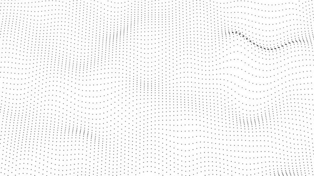 Flowing black dots on a white background. Abstract digital particle and dot wave background animation.