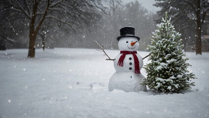 Obraz premium Snow on branches of christmas tree in sunny winter forest