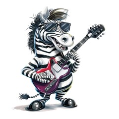 Obraz premium Cool Rocking Zebra with Guitar Sunglasses