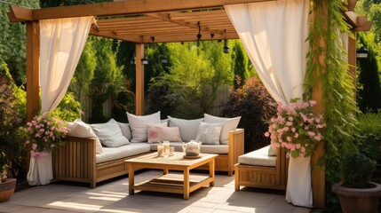Fototapeta premium curtains outdoor wood furniture