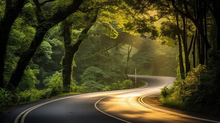 Fototapeta premium trees light at end of road