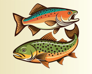 Fototapeta premium Set Salmon fish illustration - cut out vector icon