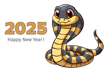 Fototapeta premium Chinese New Year 2025 Illustration, elegant snake and text on isolated white background, vector. Snake label, poster, calendar. 
