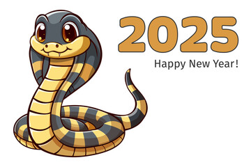 Fototapeta premium Chinese New Year 2025 Illustration, elegant snake and text on isolated white background, vector. Snake label, poster, calendar. 
