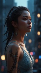 A girl with a tattoo of a ship on her arm