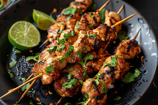 Chicken reshmi kabab or chicken malai kabab, delicious Mughlai cuisine, serve with mint chutney and tomato sauce. selective focus.