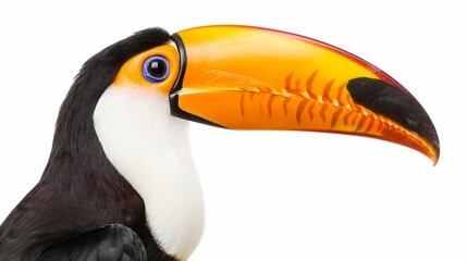 Naklejka premium Detailed image of a toucan with a vivid beak, against an isolated background, designed for text integration