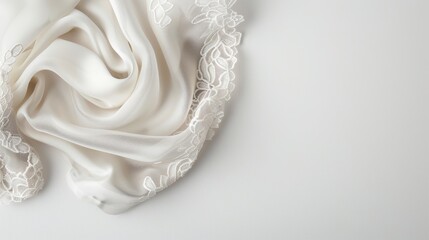 Detailed lace handkerchief, draped gracefully, isolated with a clean, minimalist background, designed for text space