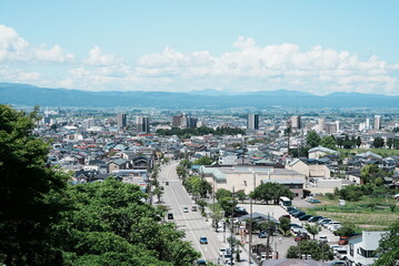 Fototapeta premium さざえ堂から見た会津若松市の風景