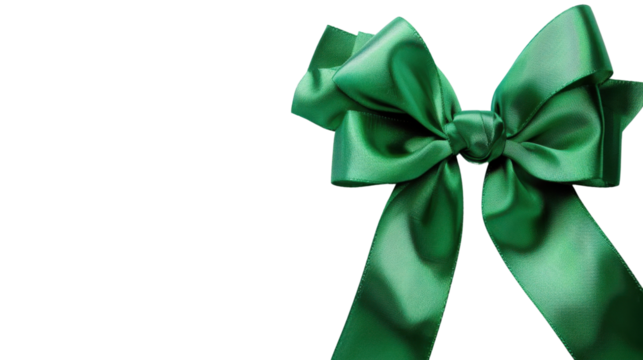 Green bow and ribbon on transparent background