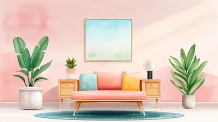 Serene Living: Enhancing Spaces with Plants and Watercolor Art