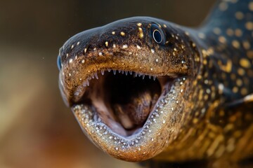 Obraz premium Close-up of a mysterious gulper eel ballooning its throat to capture prey. High-resolution, detailed textures, crisp focus