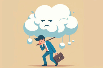 Illustration of a stressed businessman with a big thought bubble, symbolizing stress and pressure.