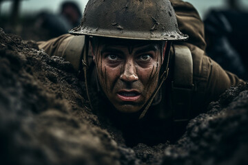 Fototapeta premium Fully equipped troop of soldiers generative AI