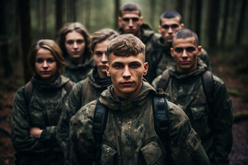 Fototapeta premium People in military camouflage uniforms generative AI