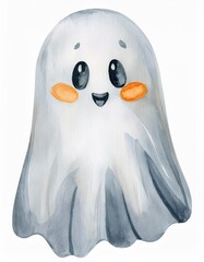 Fototapeta premium Set of cute watercolor Halloween's Day elements. Isolated on white background. Can be used for Halloween's day, greeting cards and invitations. Hand drawn watercolor illustration.