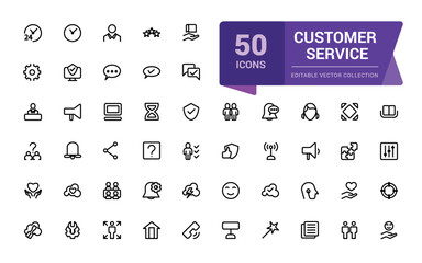 Customer service and support icons set. web and UI icon set in a flat design. Thin outline icons pack. Vector illustration.
