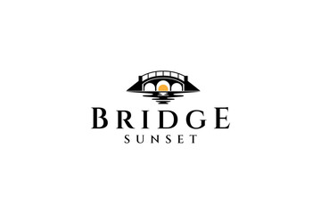 Bridge construction logo with sunset