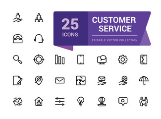 Customer service and support icons set. web and UI icon set in a flat design. Thin outline icons pack. Vector illustration.
