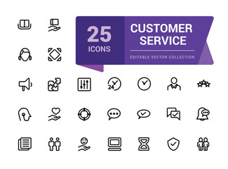 Customer service and support icons set. web and UI icon set in a flat design. Thin outline icons pack. Vector illustration.