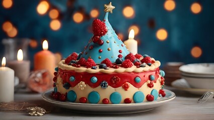 colored cake with candles , AI generated	