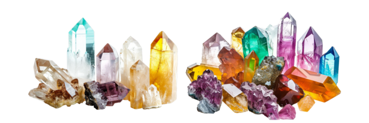set of crystals on white background