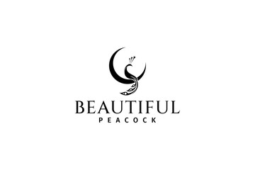 Crescent moon logo with a graceful peacock perched