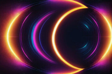 Obraz premium A fantastic landscape with a neon circle. Dark background.