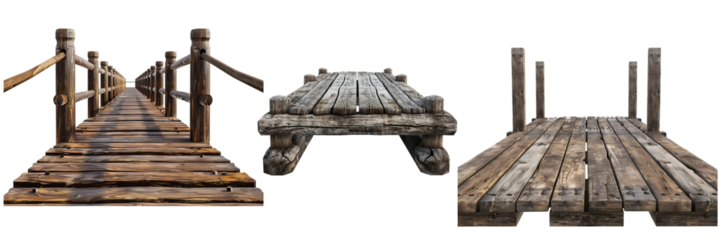 set of  wooden pier on isolated transparent background