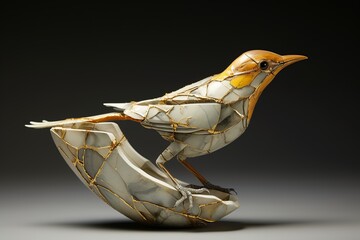 kintsugi style Bird isolated dark background. Generated AI.
