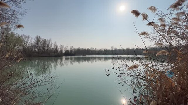 expansion of the Enza river in Montecchio Emilia with barrier. High quality 4k footage