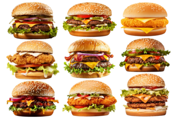 PNG burger fast food element set, transparent background