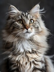 American Curl Cat with Long Fluffy Fur and Alert Expression