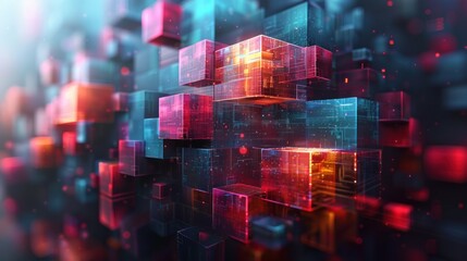 Obraz premium Abstract Digital Cubes with Neon Glow